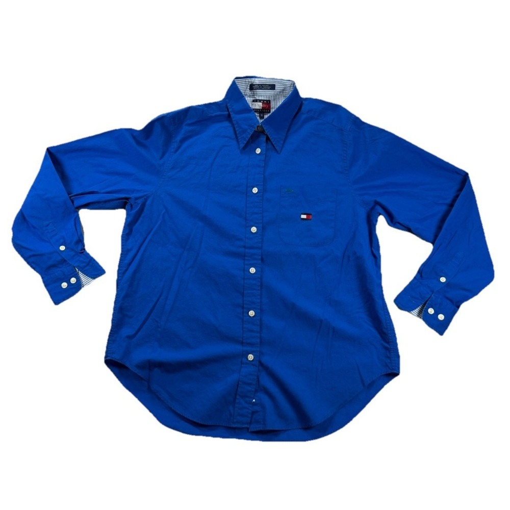 Tommy Hilfiger Button Shirt Size 8 Vibrant Blue Cotton Oxford Crest Vintage